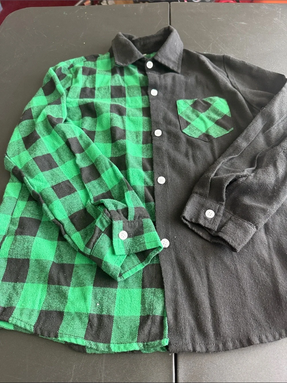 Green and Black Half-Check Button-Up Shirt